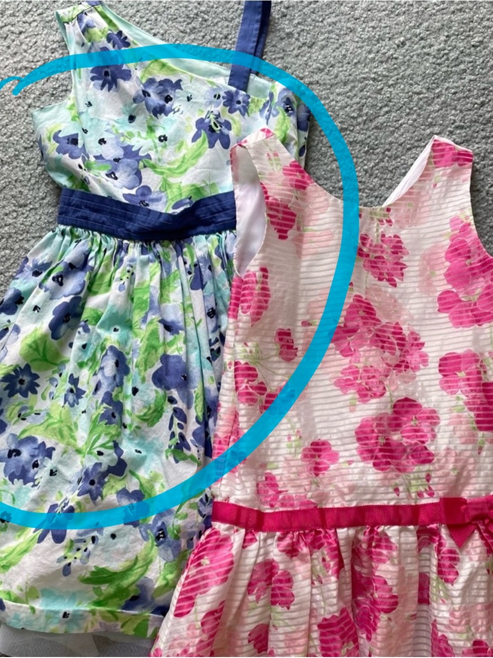 Girls Floral One-Shoulder Dress in Blue and Green